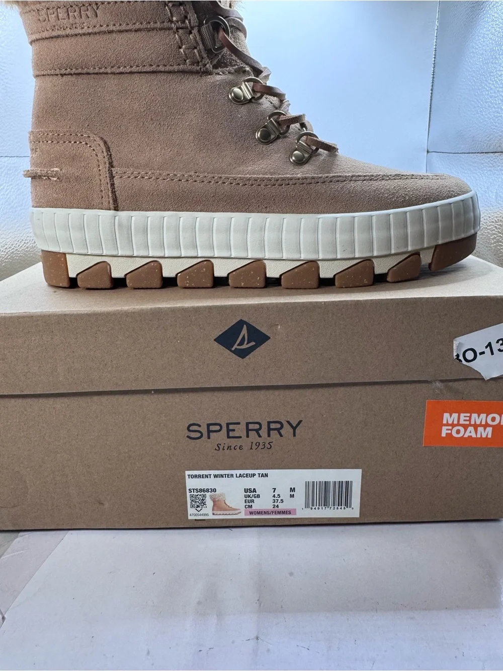 Sperry Tan Faux Fur-Trim Lace-Up Winter Boot